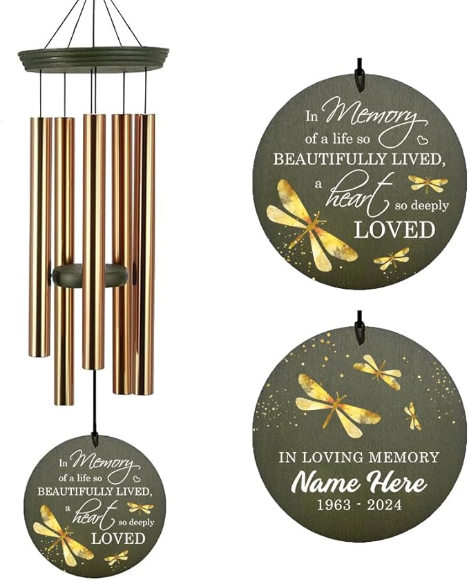 Sympathy Wind Chimes, 36inch Personalized Dragonfly Wind Chimes, for Loss of Loved One, Memorial Gifts for Funeral, Windchime in Memory of Dad/Mom/Husband/Wife (Produced in USA)