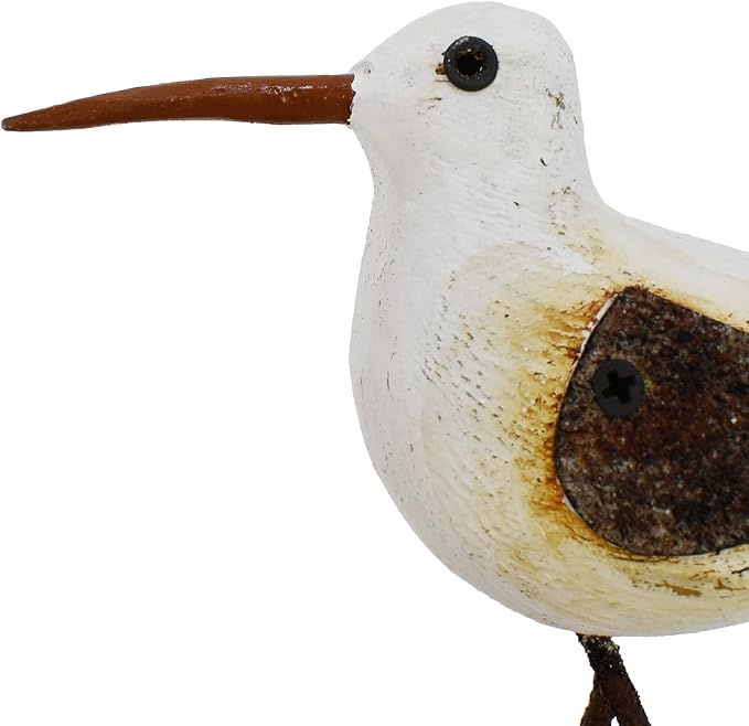 Aecipl Wood Bird Statue Standing Seagull Nautical Decor Coastal Birds Sculpture Indoor Outdoor Animal Figurine Beach Themed Decoration Rustic Home Art for Bedroom Garden (A, S)