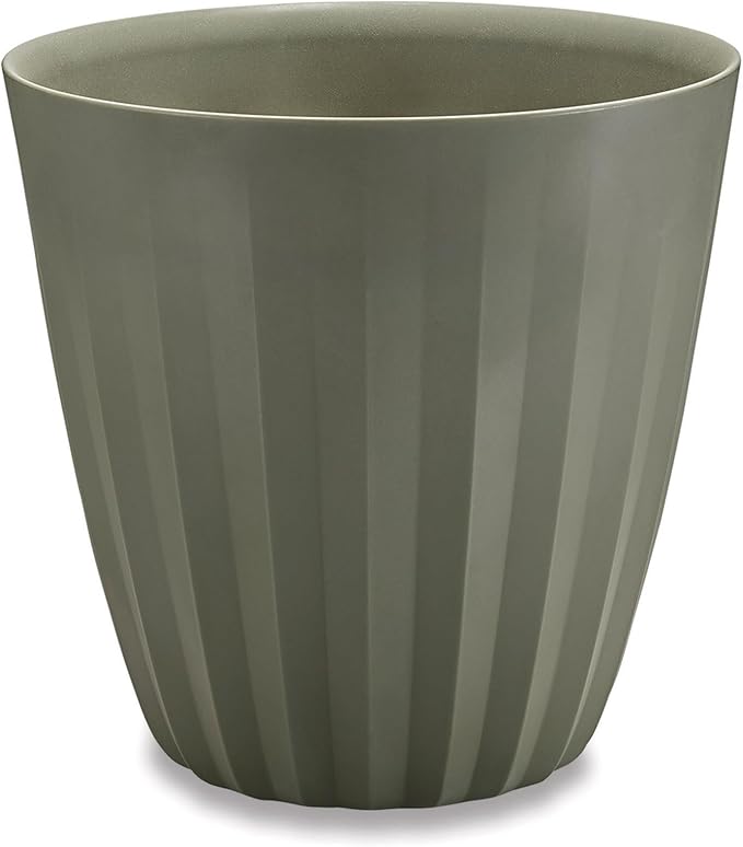 Crescent Garden Pleat Modern Decorative Planter, Indoor/Outdoor Pot, Resin Plant Pot with Drain Hole - 23" W x 23" H (Olive)