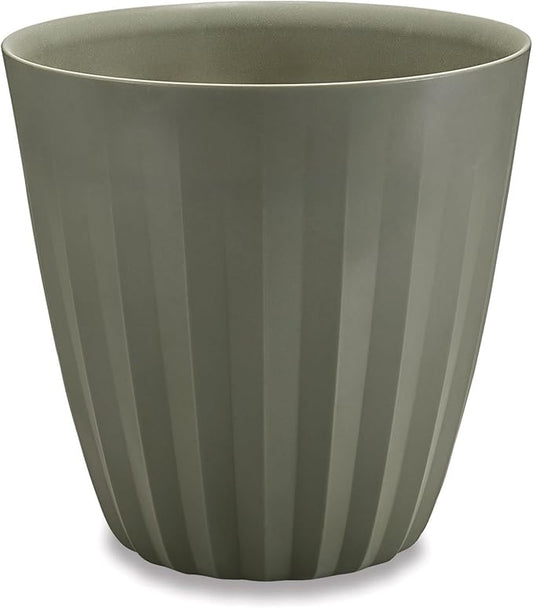 Crescent Garden Pleat Modern Decorative Planter, Indoor/Outdoor Pot, Resin Plant Pot with Drain Hole - 23" W x 23" H (Olive)