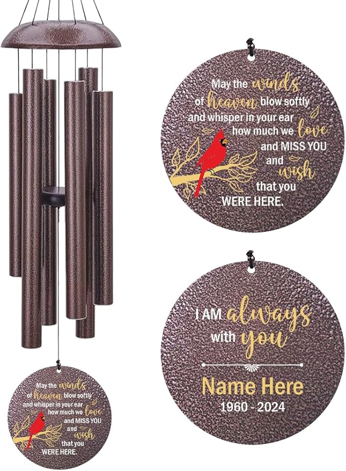 Personalized Memorial Wind Chimes Outdoor, Cardinal Wund Chimes for Loss of Loved One, 36Inch Custom Sympathy Wind Chimes Deep Tone, Condolences Gifts for Funeral (Produced in USA)