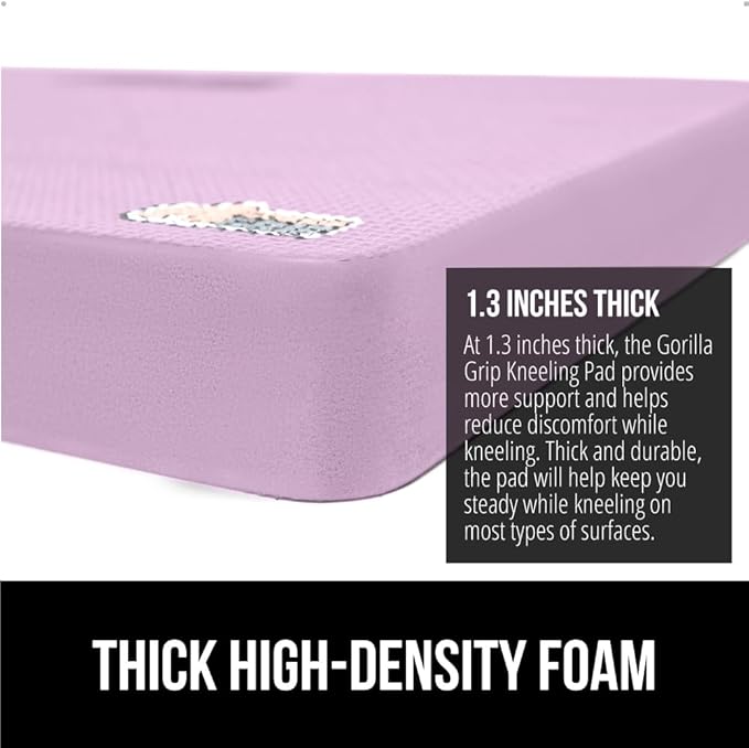 GORILLA GRIP Extra Thick Patent Pending Soft Foam Kneeling Pad, 2 PK, Supportive Large Cushion Knee Pads for Gardening, Baby Bath, Dirt and Water Resistant, Workout and Garden Supplies, 17.5x11 Purple