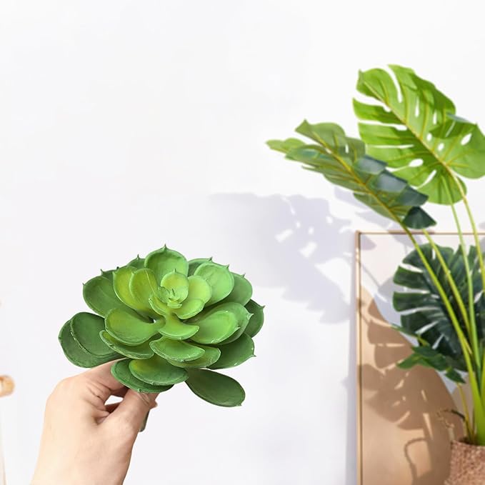 2Pcs Artificial Succulent Plants, Lotus Flower Realistic Fake Succulents, Fake Plant for Garden Arrangement Decor, Green