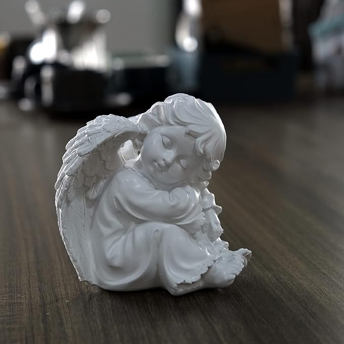 Asng Cherubs Angels Resin Garden Statue Figurine, Adorable Angel Sculpture Memorial Statue, Indoor Outdoor Home Garden Decoration (Hug Little Angel-Left)