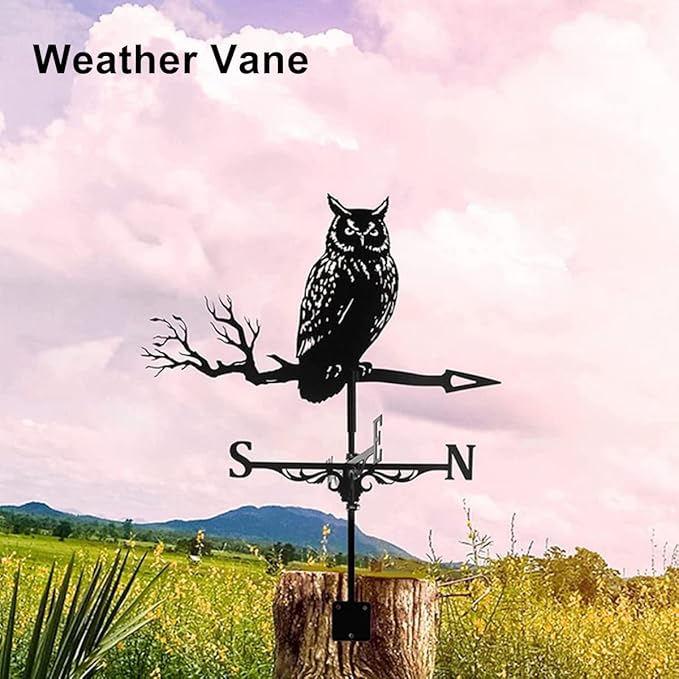 Metal Rooster Shape Weathervane, Roof Mount Weather Chicken Wind Vane Direction Indicator,Outdoor Scene Garden Chicken Weather Vane Ornament for for Shed Farmhouse Yard Patio Decor (Owl)