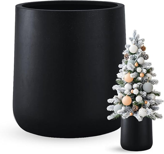 13" H x 12.6" D Conico Fiberstone Round Planter - Christmas Tree Planter, Smooth Finishes, Weather Resistant for Indoor and Outdoor Use, Included 2 Extra Coco Mats (Black, 10" Pot Opening)