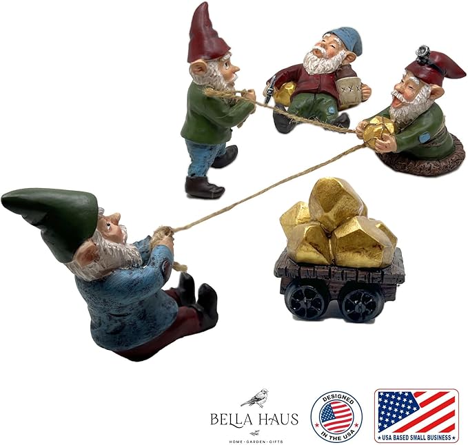 The Gnome Creek Mining Company Garden Statue | Authentic Gold Prospector's Poly-Resin Outdoor Decor |Poly-Resin 5pc Set (Gnome Creek Mining)
