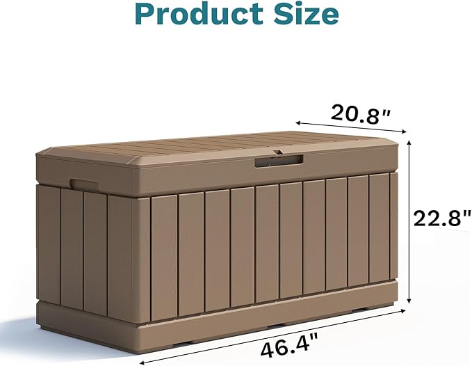 Patiolife 85 Gallon Resin Deck Box, Wood Like Outdoor Storage Box for Garden Tools, Pool Supplies, Waterproof and Lockable, Brown