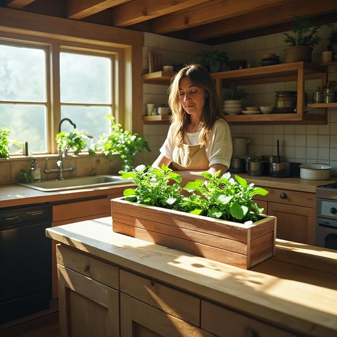 Handmade Cedar Wood Planter Box – Custom Small Indoor Outdoor Window Herb Box with Drainage Hole – Rustic Kitchen, Living Room, or Wedding Decor – Made in USA – Wood Flower or Plant Holder (32")