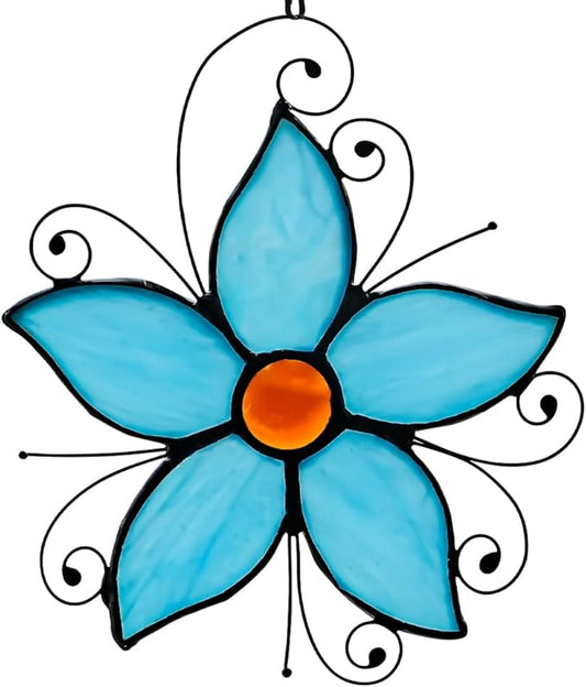Forget Me Not Flower Decor Stained Glass Window Hanging,Blue Flower Ornaments Suncatcher for Window,Best Gifts for Mother,Women,Valentine's Day,Birthday