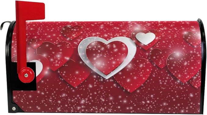 ALAZA Red Valentines Day Heart Magnetic Mailbox Cover MailWraps Garden Yard Home Decor for Outside Oversized-25.5" x20.8"
