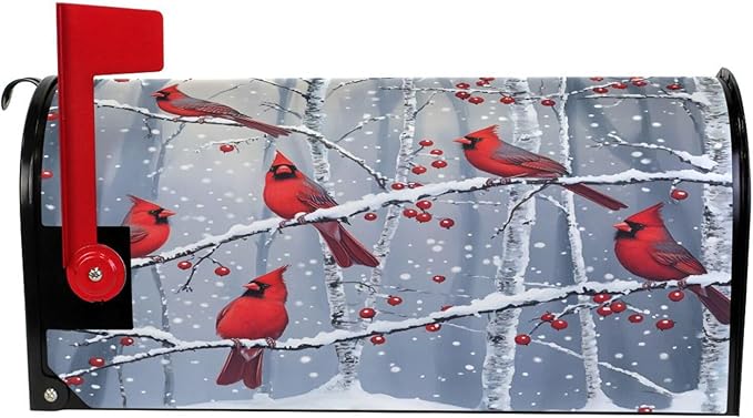 SUABO Mailbox Cover Red Cardinals Oversize Magnetic Mailbox Covers Wraps for Christmas Home Yard Garden Decor