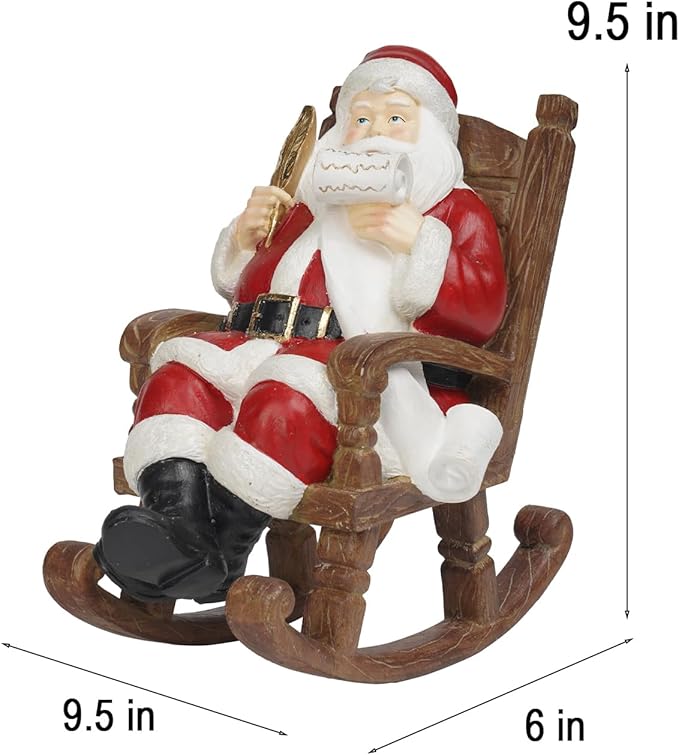 Christmas Santa Claus Figure Christmas-Decoration - Santa Sitting on Rocking Chair Figure 9.5*6*9.5 in Merry Christma Xmas Gift Resin Holiday Statues for the Mantle Farmhouse Decor Newman House Studio