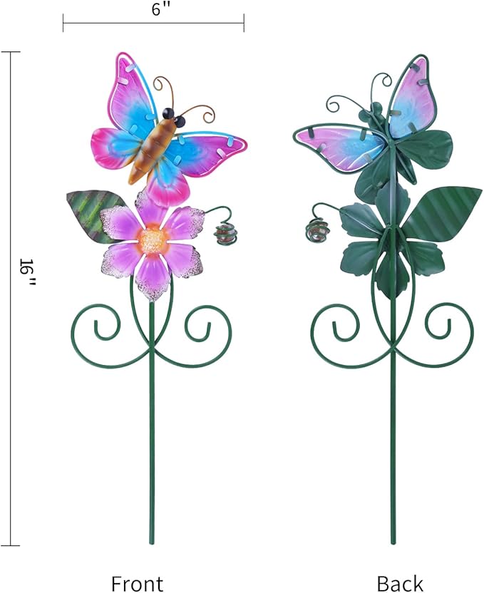 Topadorn Floral Garden Stakes Outdoor Plant Pick Waterproof Metal Flower Garden Stakes for Lawn Yard Patio,Pathway and Planter Pot Decor,Set of 3,Bee,Butterfly and Dragonfly