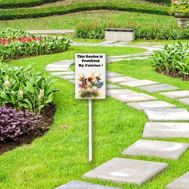 Uptell This Garden is Protected By Fairies Yard Signs with Stakes Aluminum Sign for House/Front Door Outdoor Decoration,Weather Resistant 8x12 Inch
