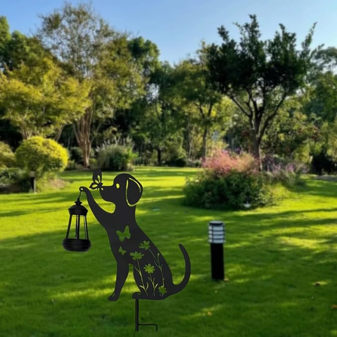 Metal Dog Christmas Garden Decor for Outside Silhouette Decorative Garden Stakes Yard Art,Patio,Lawn Ornaments Gifts for Women/Men/Dog Lovers (1pc)