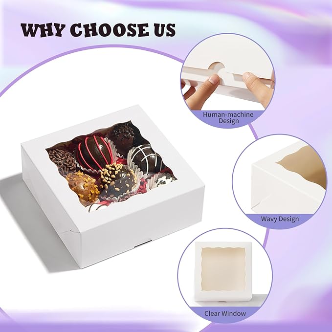 50pcs 5x5x2 Inch Window Boxes - Fits Cookies, Soap, Chocolate, Macaron, Cake & Gift Goodies