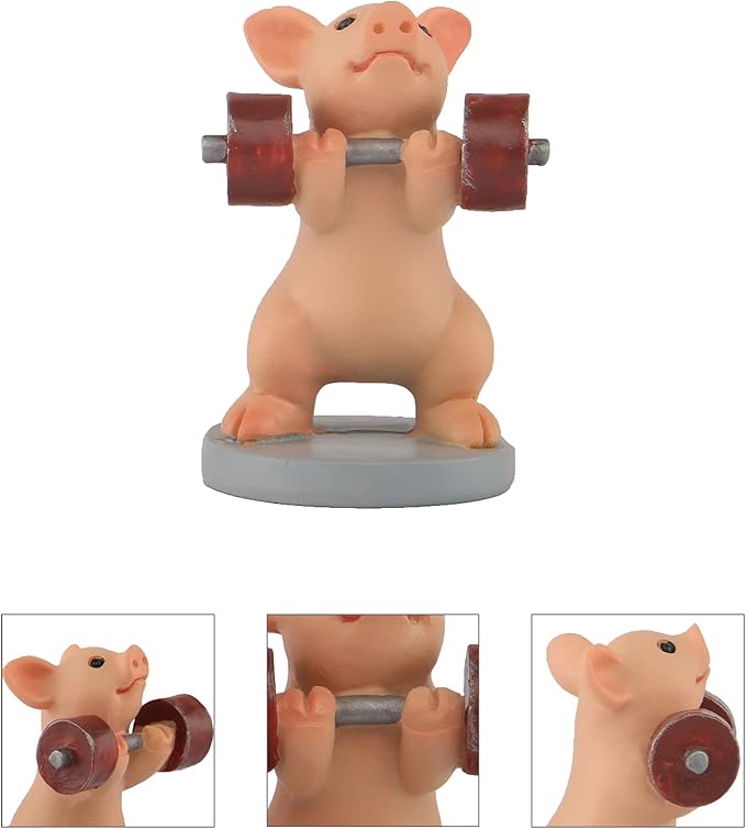 Pig Statue Mini Pig Figurine, Resin Home Decor, Lucky Animal Garden Statue for Micro Landscape (Pig Lifts Dumbbells)
