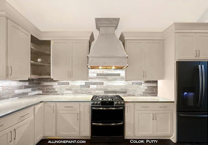 ALL-IN-ONE Paint, Durable cabinet and furniture paint. Built in primer and top coat, no sanding needed. Includes our 30 featured color card - Putty (light taupe), Quart