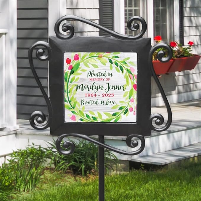 GiftsForYouNow Personalized Planted in Memory of with Bright Floral Wreath Garden Stake