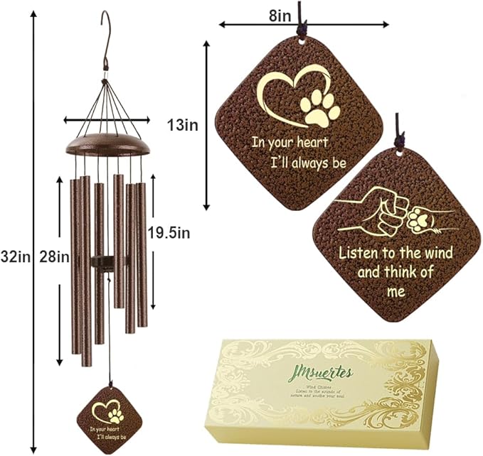 Dog Memorial Gifts, Pet Memorial Wind Chimes for Dogs, Loss of Dog Passing Away Remembrance Bereavement Sympathy Gift, Cat Memorial 32"