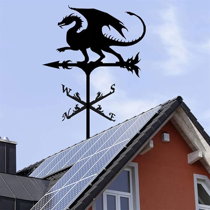 Metal Rooster Shape Weathervane, Roof Mount Weather Chicken Wind Vane Direction Indicator,Outdoor Scene Garden Chicken Weather Vane Ornament for for Shed Farmhouse Yard Patio Decor (Dragon)
