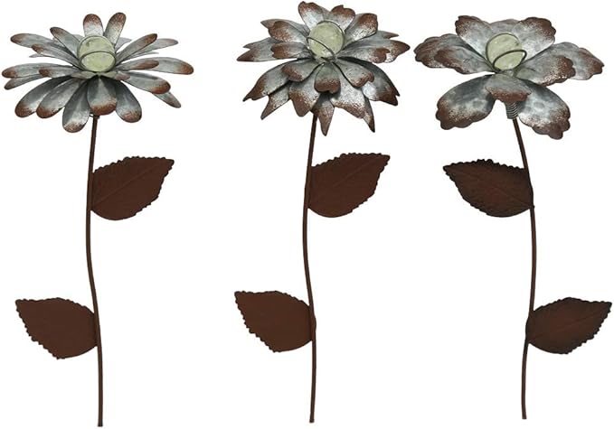 3 PCS Flower Stake Galvanized Metal Decoration for Garden & Outdoor, 13.8" H Glass Globe Glow in Dark Plant Pick Ornament Water-Proof Garden Art for Lawn & Patio