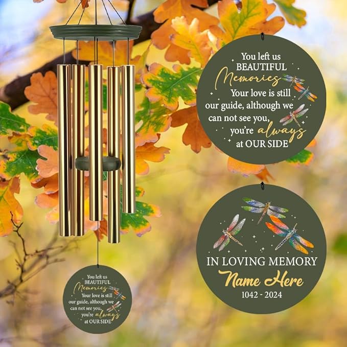 ASTARIN Memorial Dragonflies 36" Wind Chimes, Personalized Name Sympathy Wind Chime, in Memory of Loss Mom Loved One, Large Deep Tone Bereavement Windchimes for Patio Clearance(Produced in USA)