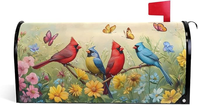 ALAZA Spring Summer Flowers Red Birds02 Magnetic Mailbox Cover MailWraps Garden Yard Home Decor for Outside Oversized-25.5" x20.8"