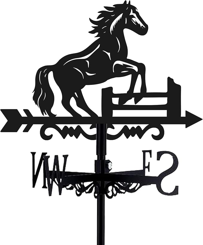 Horse Weathervane Roof 26” Height Black Metal Running Horse Windvane Durable Cool Animals Weathercock Windmill Wind Cups & Brackets for Outdoor Farmhouse Decoration Garden Yard Decors