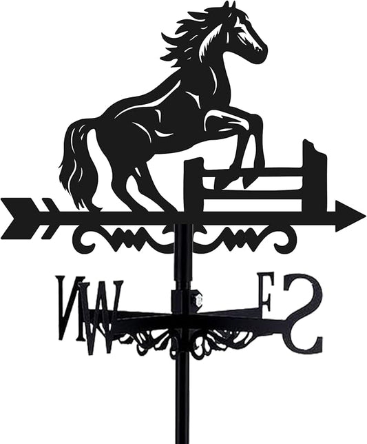 Horse Weathervane Roof 26” Height Black Metal Running Horse Windvane Durable Cool Animals Weathercock Windmill Wind Cups & Brackets for Outdoor Farmhouse Decoration Garden Yard Decors