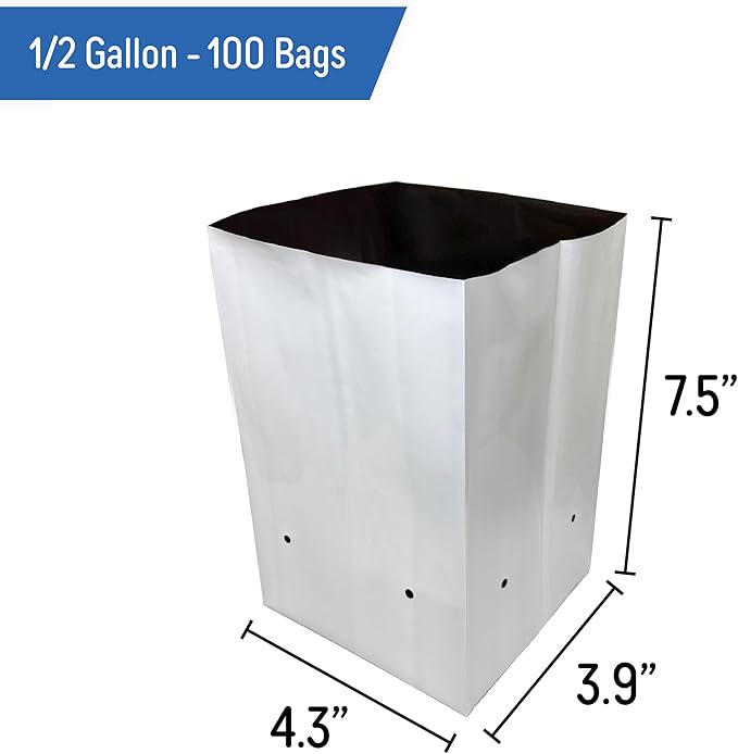 A.A 1/2 Gallon Grow Bags Black and White Poly Nursery Bags for Plants, Tree Grow, Greenhouse (100 Pack)