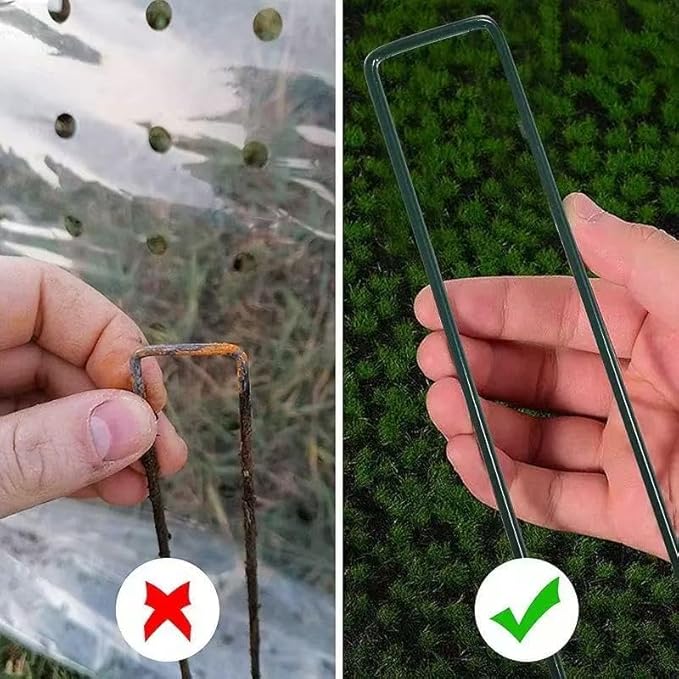 4 inch 25 Pack Green Galvanized Landscape Staples 11 Gauge Garden Stakes Pins Anti-Rust Ground Stakes U-Shaped Tent Stakes are Used for Weed Barrier, Irrigation Tubing, Yard Lawn, Landscape Fabric