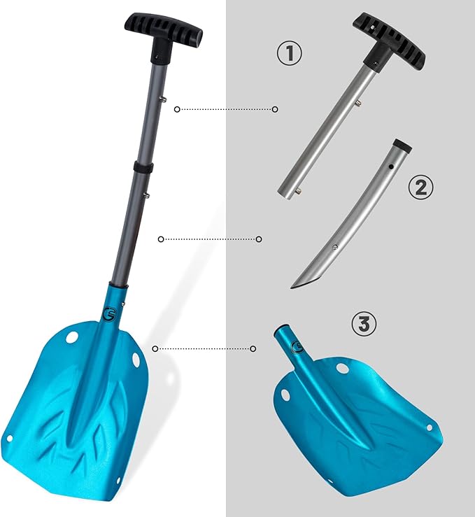 G2 Avalance Kit: Lightweight Aluminum Alloy Snow Shovel with Snow Probe and Storage Bag, Folding Design, Easy to Storage and Carry (Blue