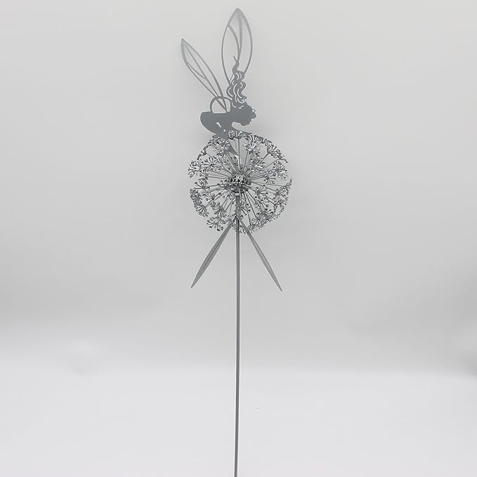 Flower Fairy Dancing with Dandelion Garden Art Sculpture Stainless Steel Statue Christmas Halloween Decoration for Outdoor Yard Courtyard Lawn Patio Metal Ornaments (Hurdle)
