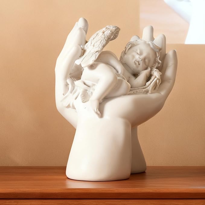 White Hand Angel Statue - Handmade Resin Home Decor, Indoor Outdoor Angel Figurine, Desktop Ornament, Ideal Blessing Gift for Parents & Friends