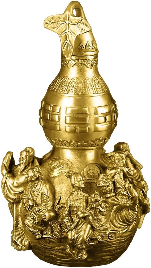 BRASSTAR Golden Brass Bagua Gourd Wu Lou Statue 7.5”(H) Feng Shui Taoist Deities Hulu/Calabash Figurine Home Garden Decor Health Prosperity PTZY024