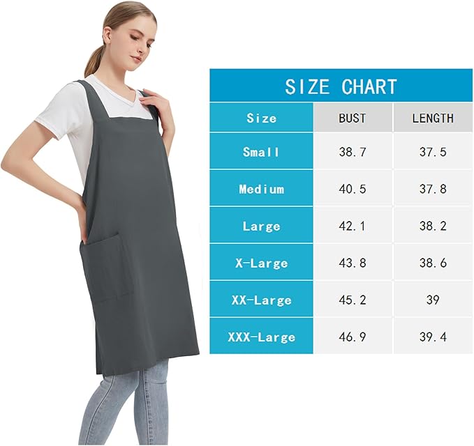 Cotton Linen Apron Cross Back Baking Cooking Gardening Apron for Women with Pockets Pinafore Dress