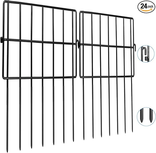 Garden Fencing Animal Barrier 24 ft(L)×13 in(H), 24Panels No Dig Fence, 1.5" Gap Underground Critter Barrier for Decks, Pet Dog Digging Fence Barrier. Rust-Proof Metal Black Fence Stakes