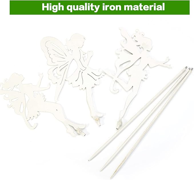 Sungmor 3PC Shabby Chic White Thick Metal Fairies Stakes, 28 Inch Tall Large Angel Statues, Decorative Stakes for Indoor Planter Plant Supporter, Outdoor Garden Lawn Patio Courtyard Landscaping Decor