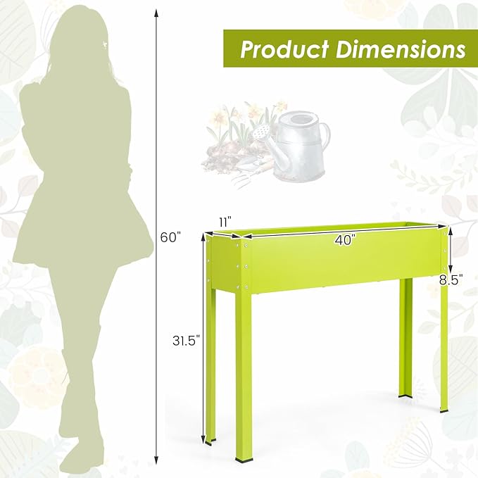 HAPPYGRILL Raised Garden Bed, 31.5” Elevated Planter Box w/Legs, Drainage Hole, Hemming Design, Metal Garden Box for Vegetable Herb, Outdoor Raised Beds for Gardening, Backyard Porch Balcony, Green