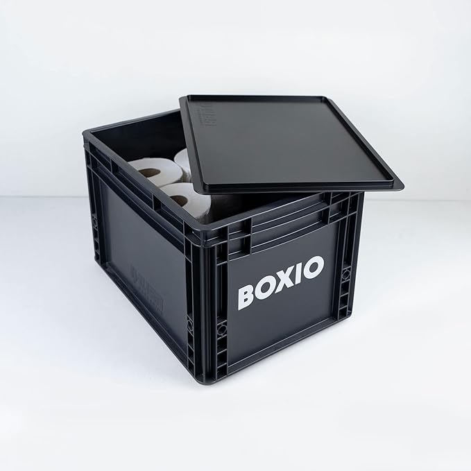 BOXIO Solo: Storage box with lid – 15.7" x 11.8" x 11.0" – perfect plastic transport box for camping, boat or garden – stackable with other stacking boxes – Made in Germany