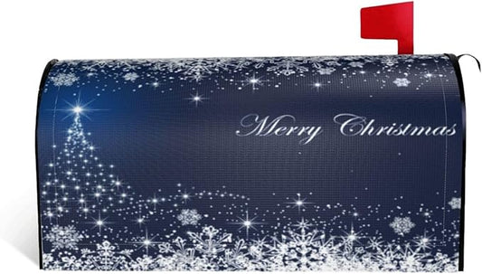 Christmas Mailbox Covers Blue Winter Snowflake Tree Magnetic Letter Post Box Cover Standard Size 25.5 x 21 Inch Garden Yard Home Decorative