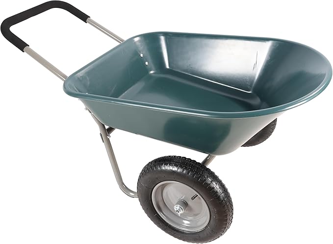 Red Metal Wheelbarrow, Easy Loading and Dumping Garden Cart with Steel Tray, Durable Heavy Duty Utility Trolley for Transporting, Soil, Sand (Green, 15 inch Inflation 2 Wheels)