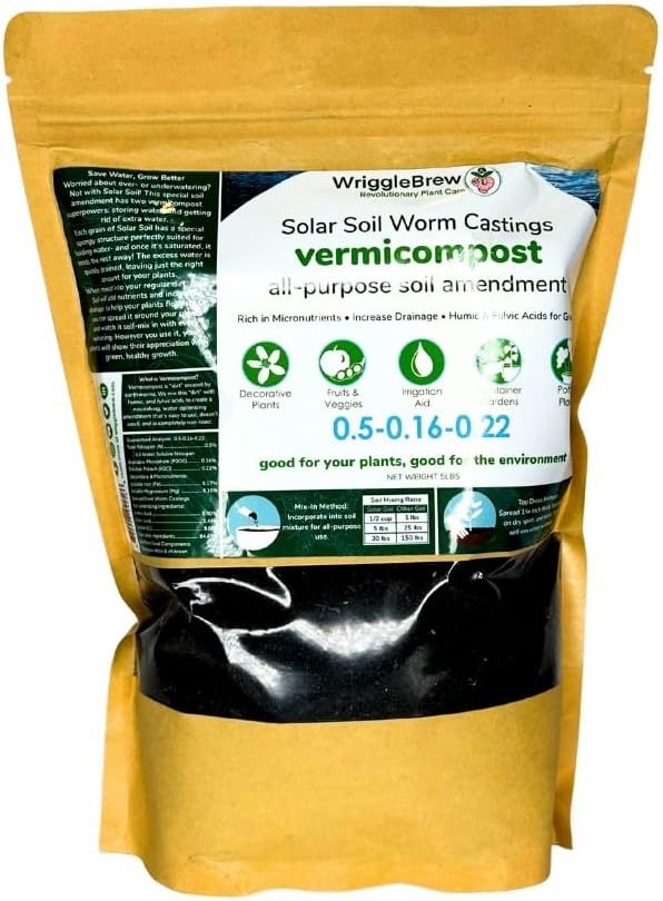 Solar Soil Vermicompost Soil Amendment from Earthworm Castings. All Purpose Plant Food and Dirt Enhancer for Gardens, Vegetables, Fruits, Houseplants. Mix with Potting Soil. (1.5lbs)