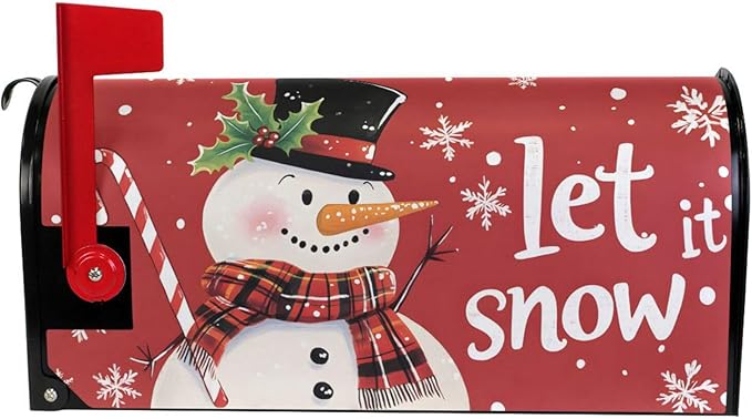 SUABO Mailbox Cover Red Background Snowman Standard Magnetic Mailbox Covers Wraps for Christmas Home Yard Garden Decor