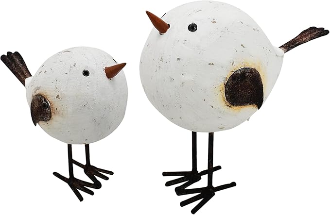 Aecipl Wood Bird Statue Standing Seagull Nautical Decor Coastal Birds Sculpture Indoor Outdoor Animal Figurine Beach Themed Decoration Rustic Home Art for Bedroom Garden (S + L)