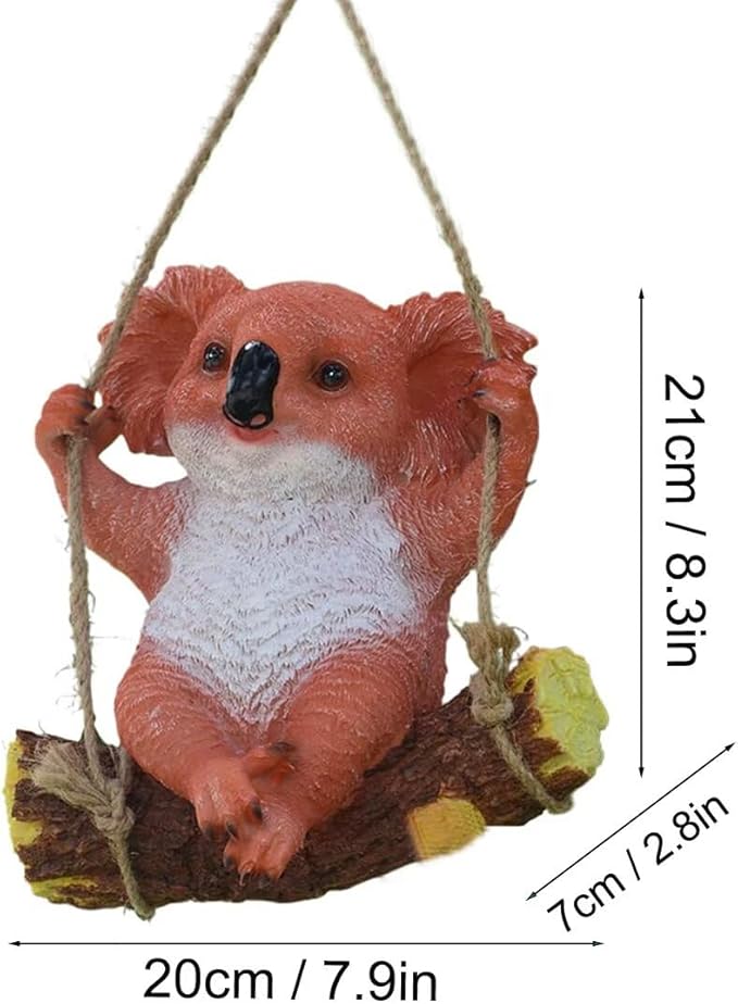 Swinging Koala Figurines Resin Garden Statues for Patio Balcony Backyard Lawn Ornaments Orange A
