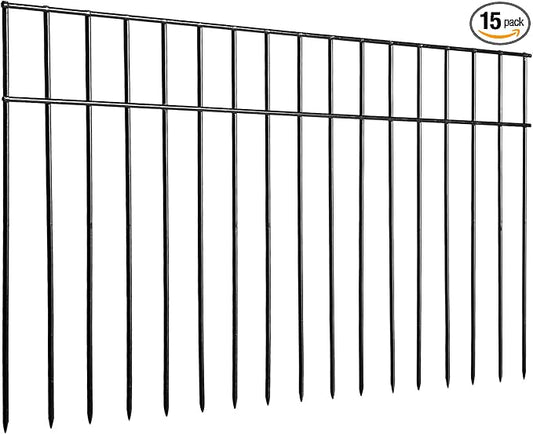 Adavin Small/Medium Animal Barrier Fence,15 Pack 24 in(L)X 15 in(H) Underground Decorative Garden Fencing, Dog Rabbits fences Black Metal Fence Panel Ground Stakes for Outdoor Patio.Total length 30 Ft