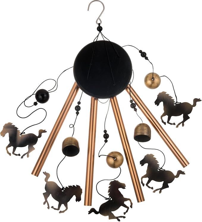Outdoor Bronze Horse Wind Chimes Decoration, Gifts for Mom, Home, Garden, Balconies, Rooms, Patio, Indoor, Horse Chimes, 4 Aluminum Tubes 5 Horses Wind Chime, Horse Wind Catcher, Horse Wind Bell Gift